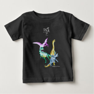 Camiseta Para Bebê Diversão e Rugido de Dinossauros em Aquarela