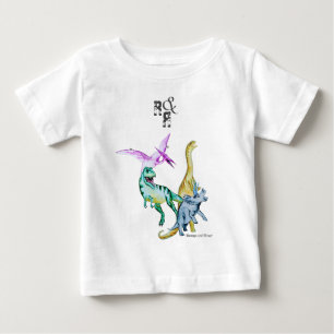 Camiseta Para Bebê Diversão e Rugido de Dinossauros em Aquarela