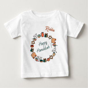 Camiseta Para Bebê Diversão Feliz Hanukkah Chanukah Símbolos Clássico