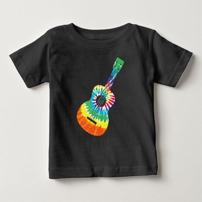 Camiseta Para Bebê Diversão Hippie Rainbow Tie Dye Acoustic Guitar Pr (Frente)