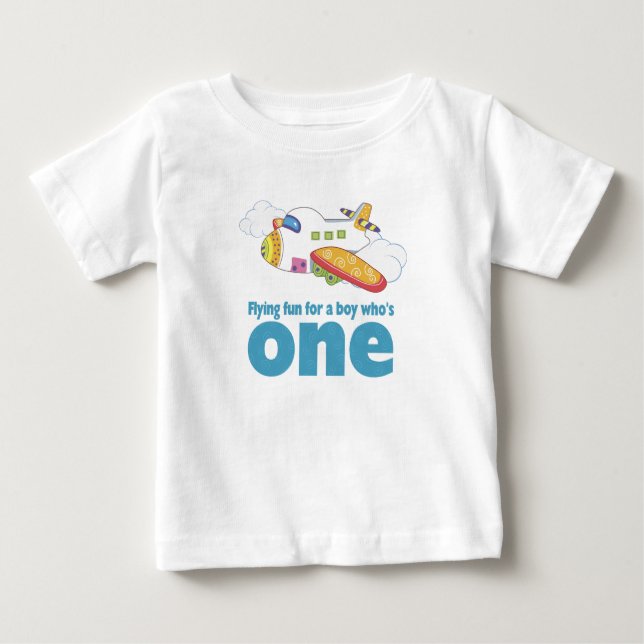 Camiseta Para Bebê Diversão Voadora para um Menino Que Tem 1 (Frente)