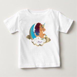 Camiseta Para Bebê Divine o Unicórnio   Lua e nuvens