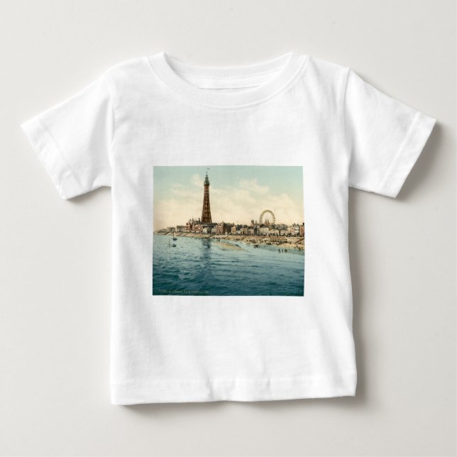 Camiseta Para Bebê Do cais central, Blackpool, Inglaterra (Frente)