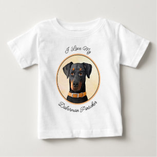 Camiseta Para Bebê Doberman Pinscher Pintura Original Descortada