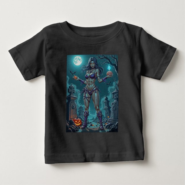 Camiseta Para Bebê Doce de Halloween ou Namorada Zumbi com Miolos (Frente)