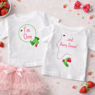 Camiseta Para Bebê Doce de Morango “Eu Sou Um” Primeiro Aniversário