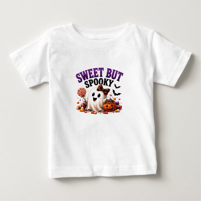 Camiseta Para Bebê 👻 Doce Espantoso Dito de Doces de Halloween 🍭 (Frente)