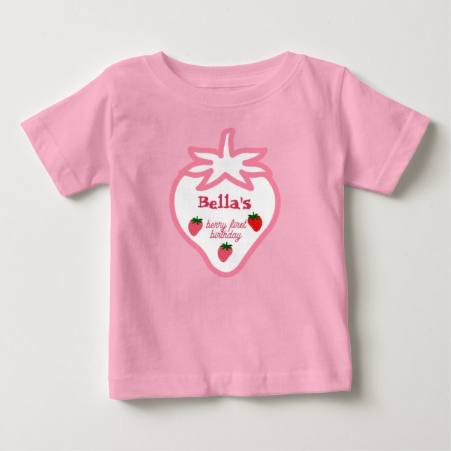 Camiseta Para Bebê Doce Rosa Morango Morango Menina Primeiro Aniversá (Frente)
