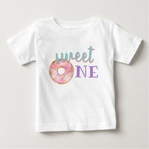 Camiseta Para Bebê Doce Uma Menina Primeira Rosquinha de Aniversário