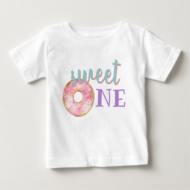 Camiseta Para Bebê Doce Uma Menina Primeira Rosquinha de Aniversário (Frente)