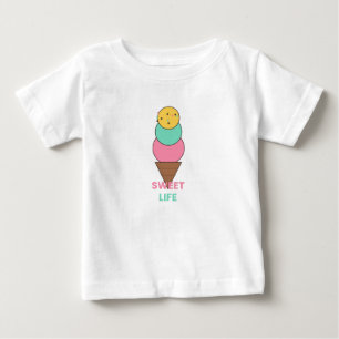 Camiseta Para Bebê Doce Vida - Sorvete de Três Bolas - Kawaii Fofo 