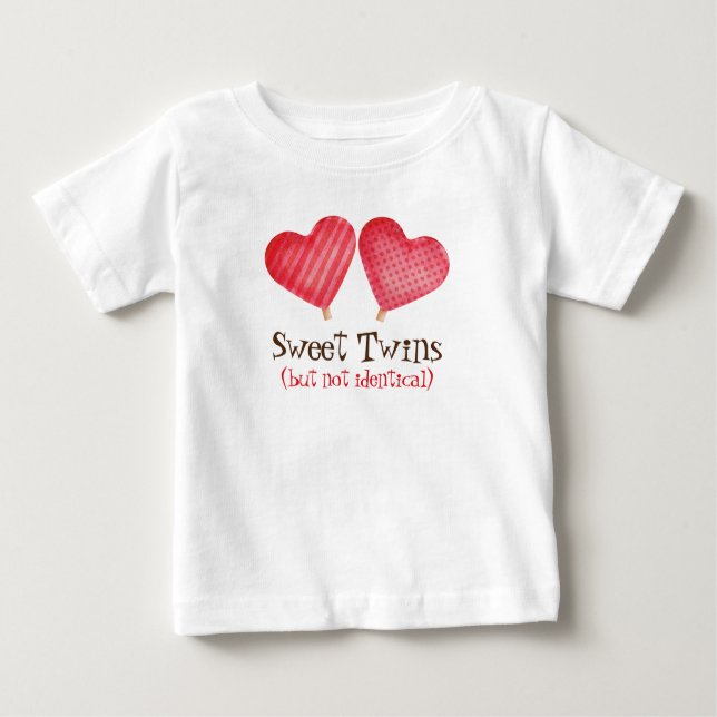Camiseta Para Bebê Doces Coração de Gêmeos (Frente)