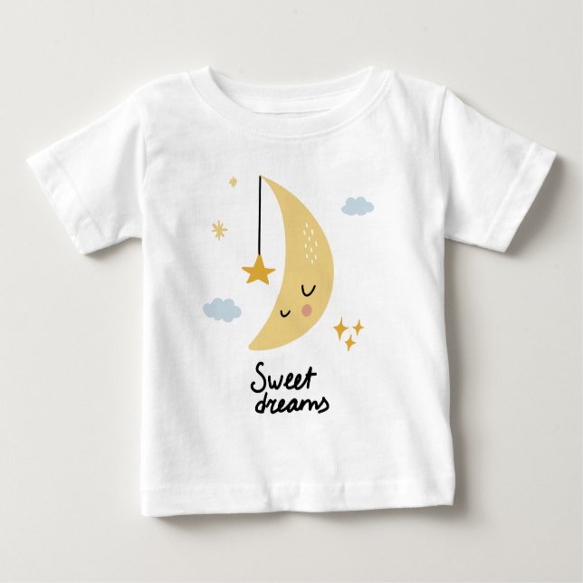 Camiseta Para Bebê Doces Sonhos Lua e Estrelas (Frente)