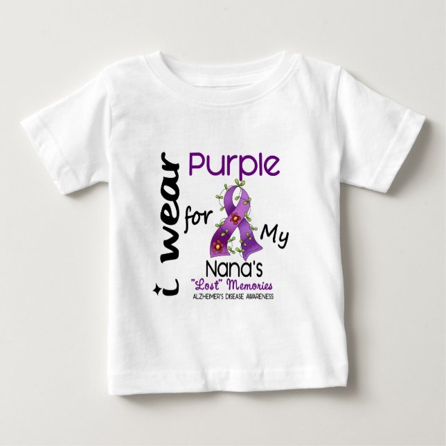 Camiseta Para Bebê Doença de Alzheimers eu visto o roxo para minha (Frente)