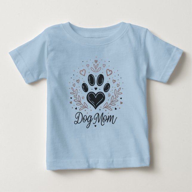 Camiseta Para Bebê Dog Mom Baby Toddler Paw Heart (Frente)