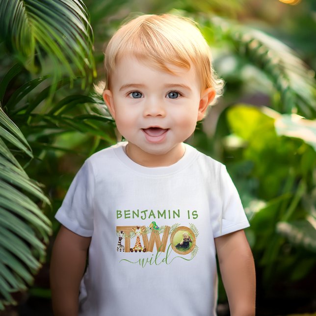 Camiseta Para Bebê Dois Aniversário de 2 anos Selvagem Safari Tropica (Criador carregado)