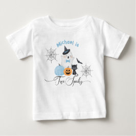 Camiseta Para Bebê Dois boo azul de aniversário de Halloween assustad
