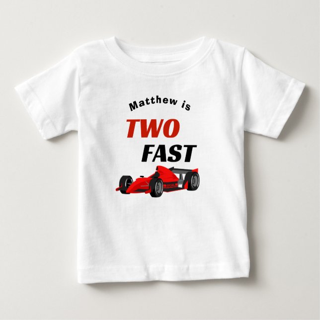 Camiseta Para Bebê Dois Carro segundo aniversário Vermelho Rápido (Frente)