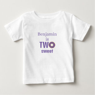 Camiseta Para Bebê Dois Doces Aniversário de 2 Anos Rosquinha Roxa