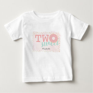 Camiseta Para Bebê Dois Donut Rosado Doce Menina 2º Aniversário