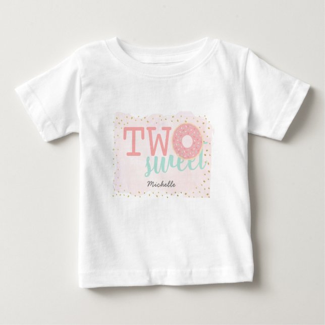 Camiseta Para Bebê Dois Donuts Rosas Doce Menina 2º Aniversário (Frente)