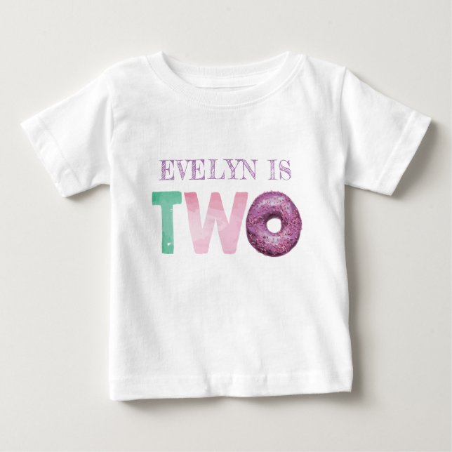 Camiseta Para Bebê Dois Doughnut Aniversário Personalizado (Frente)