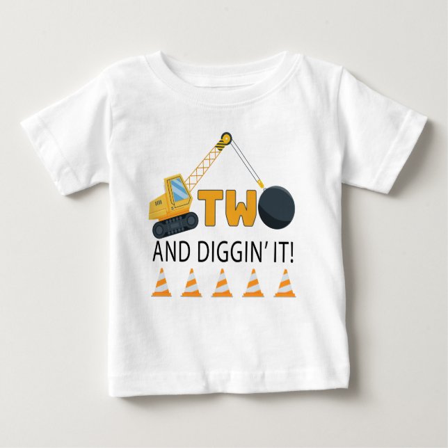Camiseta Para Bebê Dois e Diggin' It Construction Birthday T Shirt (Frente)