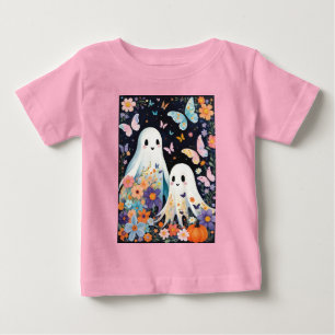 Camiseta Para Bebê Dois Fantasmas Bons Do Halloween Com Borboletas Fl