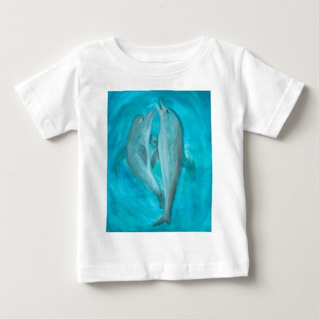 Camiseta Para Bebê Dois golfinhos jogando selvagens e livres no ocean (Frente)