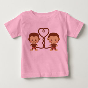 Camiseta Para Bebê Dois macacos bonitos