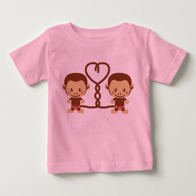 Camiseta Para Bebê Dois macacos bonitos (Frente)