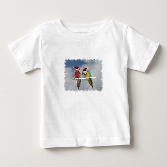 Camiseta Para Bebê Dois macaw Santas (Frente)