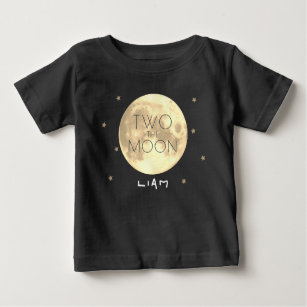 Camiseta Para Bebê Dois o segundo aniversário negro da lua