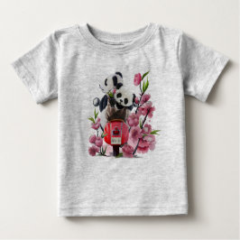 Camiseta Para Bebê Dois pandas montam um ciclomotor