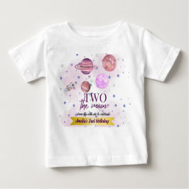 Camiseta Para Bebê Dois Para a Lua 2º Aniversário Menina Lua Estrelas