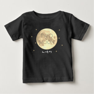 Camiseta Para Bebê Dois para a Lua Preto 2º Aniversário Menino