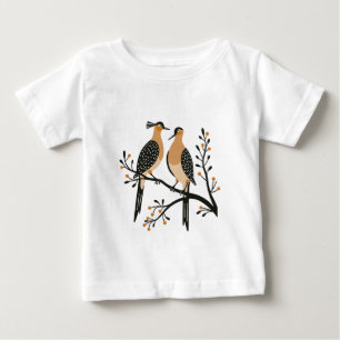 Camiseta Para Bebê Dois Pombos Cortados Estêncil Estilo Retrô 7