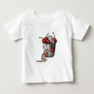 Camiseta Para Bebê Dois Ratos Roubando Cerejas, Balde de Cerejas Arte