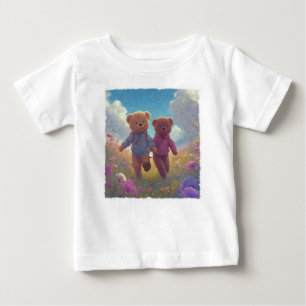 Camiseta Para Bebê Dois Ursinhos de Pelúcia Fofos Amigos