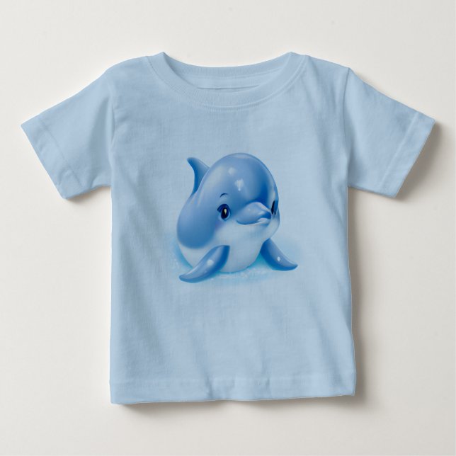 Camiseta Para Bebê Dolphin Azul Adorável (Frente)