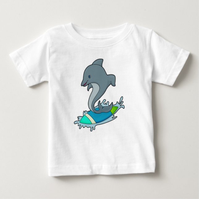 Camiseta Para Bebê Dolpin como Surfer com Surfboard (Frente)