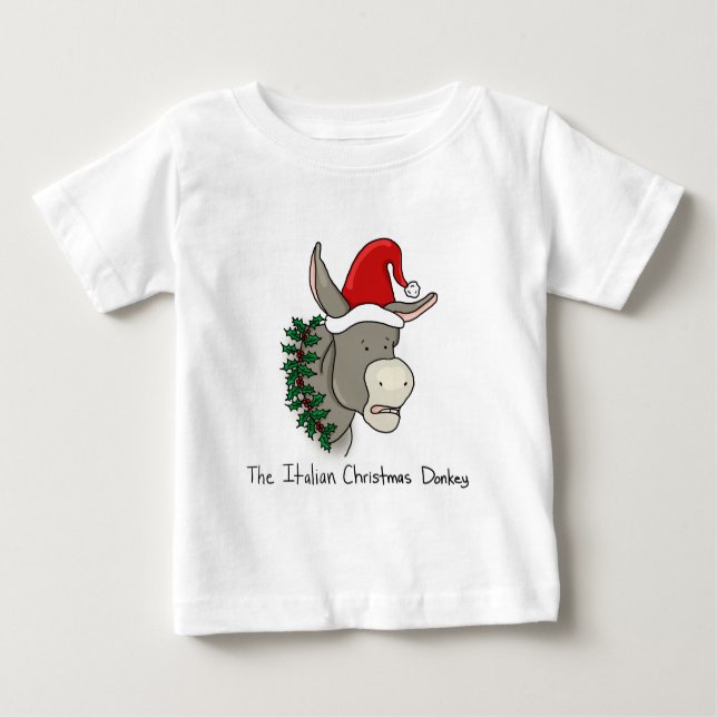 Camiseta Para Bebê Dominick o asno italiano do Natal (Frente)