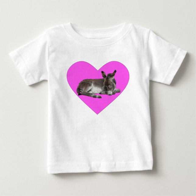 Camiseta Para Bebê Donkey Foal em Grande Coração Rosa (Frente)