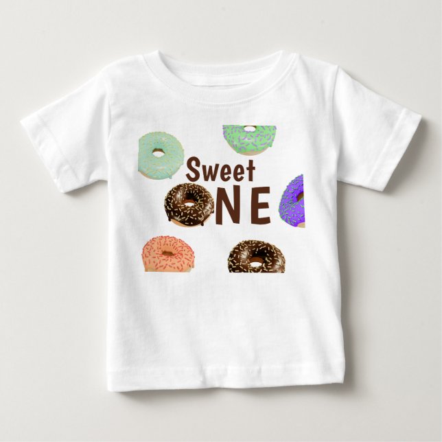Camiseta Para Bebê Donuts Sweet One 1º Aniversário (Frente)