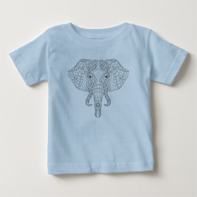 Camiseta Para Bebê Doodle 2 da cabeça do elefante (Frente)