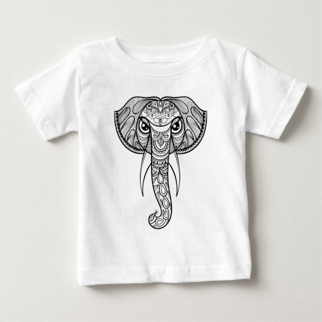 Camiseta Para Bebê Doodle da cabeça do elefante (Frente)
