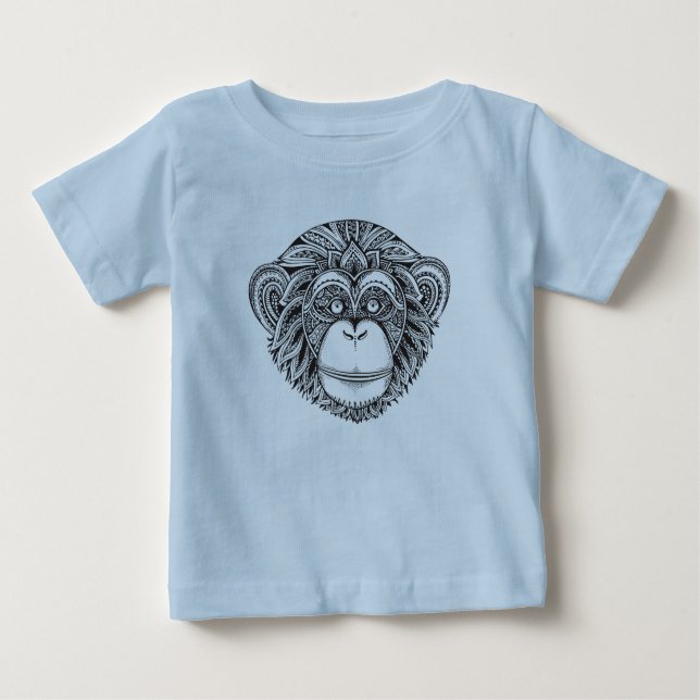 Camiseta Para Bebê Doodle de Illustartion do macaco (Frente)