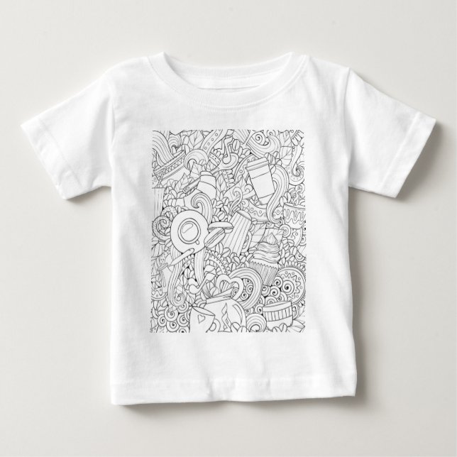 Camiseta Para Bebê Doodle do café e do chá (Frente)