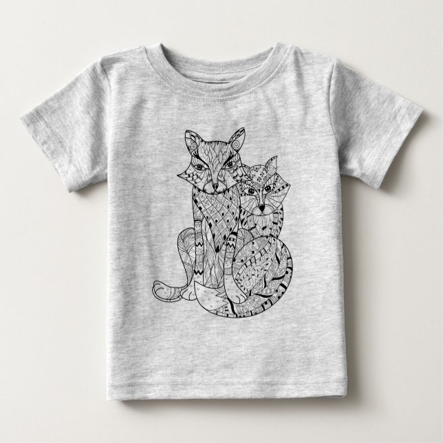 Camiseta Para Bebê Doodle do Fox de Boho (Frente)