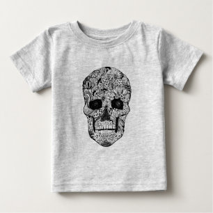 Camiseta Para Bebê Doodle floral do crânio